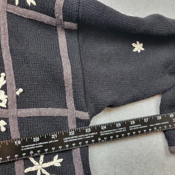 Vintage Mandal Bay Cardgan Womens XL Black Knit Santa Snowman Holiday Sweater - Picture 12 of 16